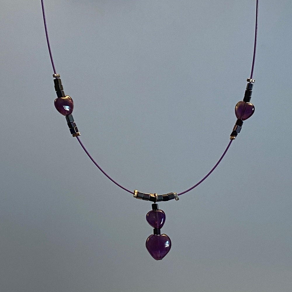 Vintage Amethyst Heart Beaded Necklace